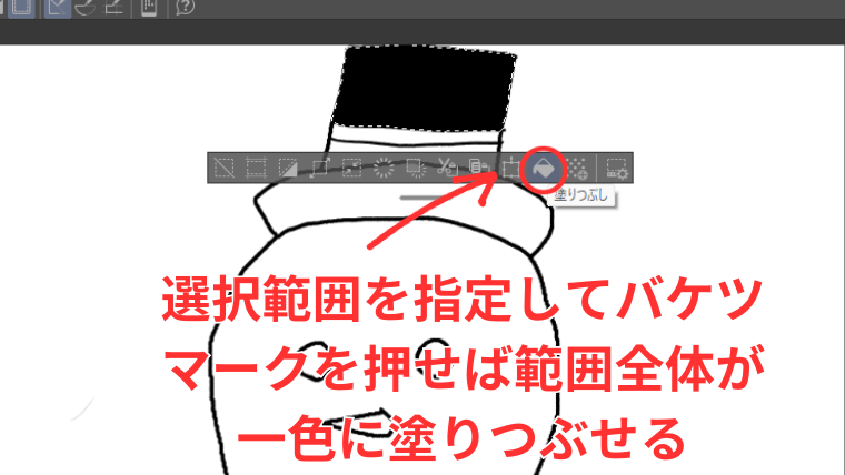 Clip Studioで選択範囲を塗りつぶす方法を解説した画像