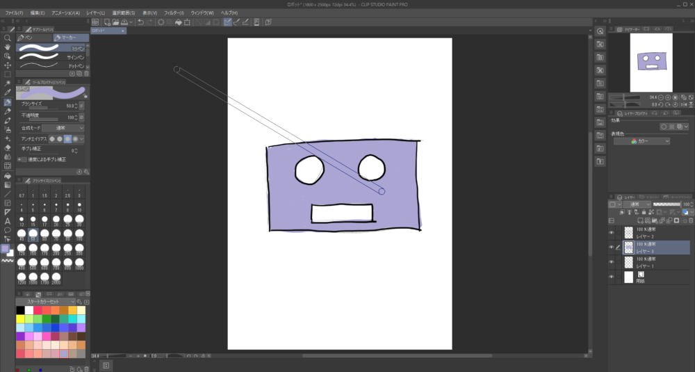 Clip Studioでロボットの絵に灰色で色を塗っている画像